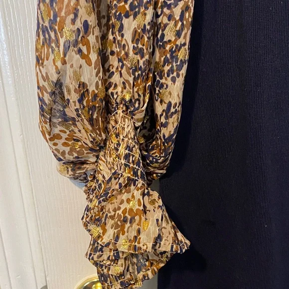 MSK Navy Dress with Patterned Sleeves - Picture 3 of 5